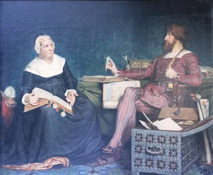 Scena di una revisione dei conti doganali da parte di Sigbrit insieme al re Cristiano II di Danimarca